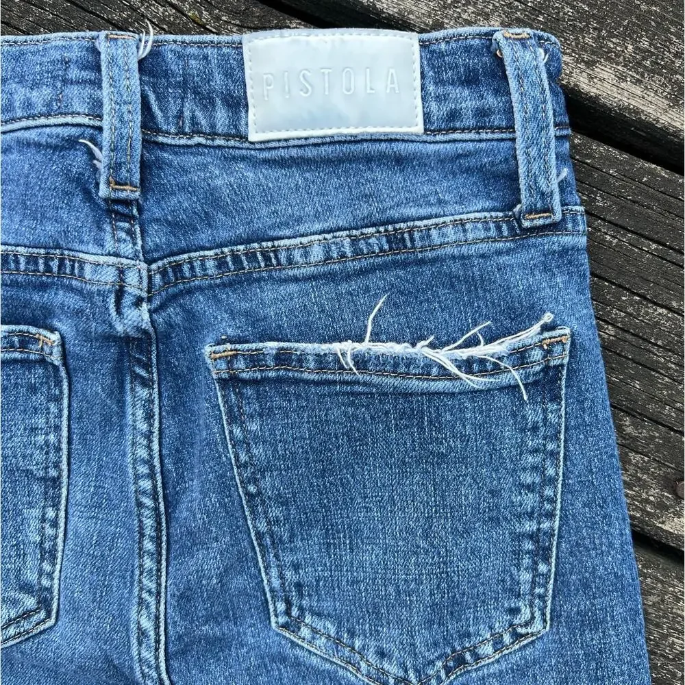 Pistola Skinny Jeans Women 25 Blue Distressed High Rise Raw Hem P6643CSF-LEY